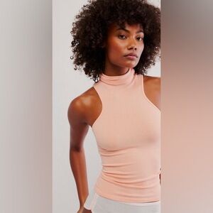 Free People Always Ready Seamless Turtleneck Tank Peach NWT Size Med Large